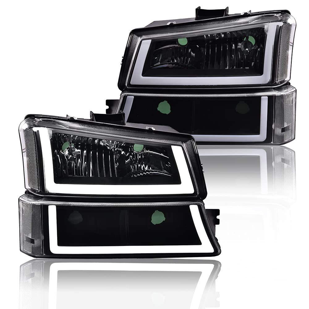 Pit66 Led Drl Headlight Assembly Compatible With 2003-2006 Chevy Silverado 1500 2500 3500 Hd Model/ 03-06 Avalanche 1500 2500(Fi
