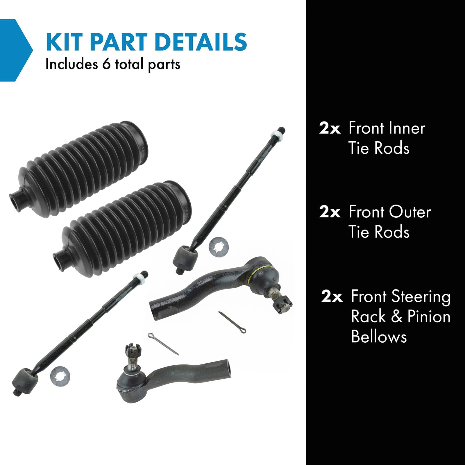 Trq Front Driver & Passenger Side Steering Kit Steering Rack & Pinion Bellow Tie Rod Compatible With 2005-2010 Scion Tc