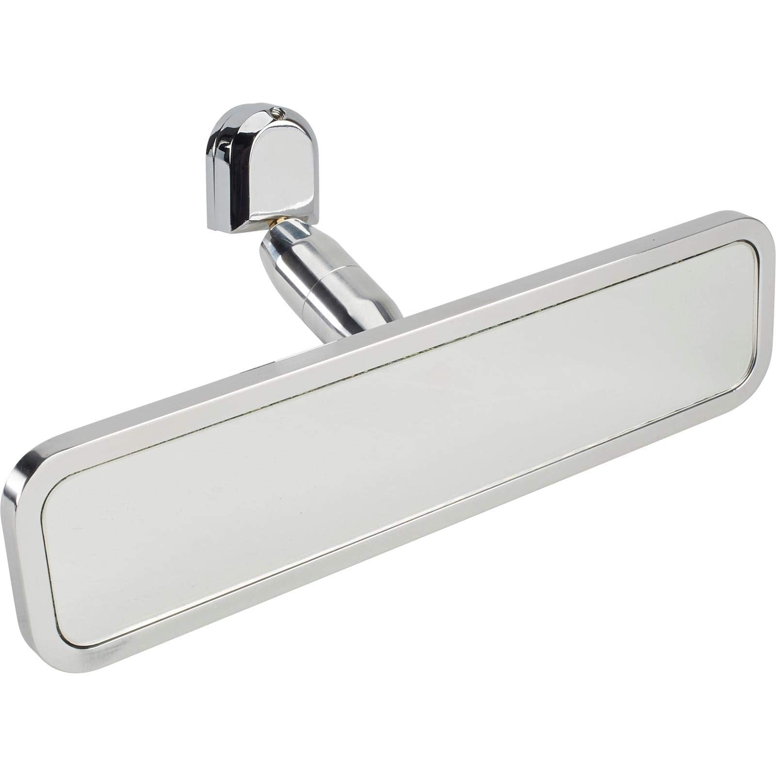 Speedway Motors Polished Ball Milled Billet Aluminum Interior Rear View Mirror, Attached Pivot Ball Allows Easy Adjustment, Rect