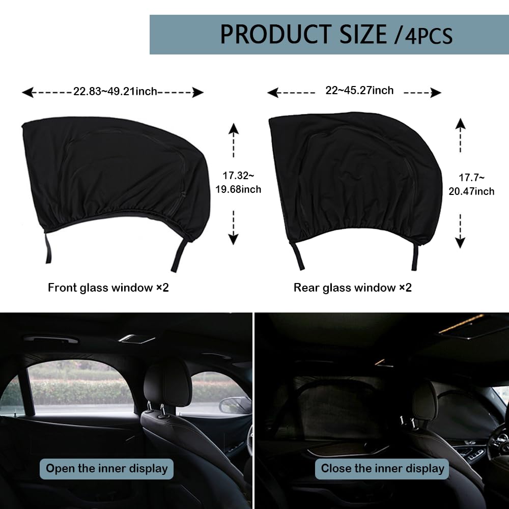 4PCS Car Window Shades with Zipper,Breathable Car Window Cover Baby Window Shades for Car,Camping Essentials Side Window Sun Sha