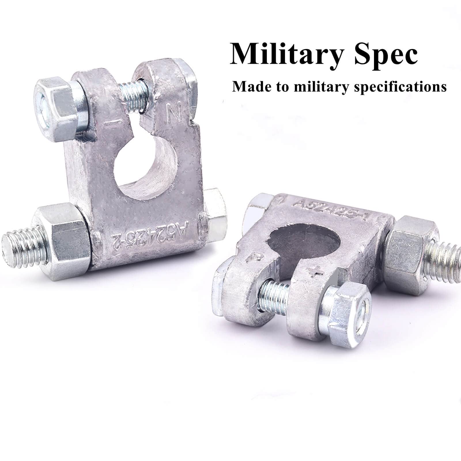 SUNMORN Battery Terminal Connectors, Top Post Military Spec Battery Terminals and Cover Kit, with 4 Pcs 2 Gauge 3/8'' Copper Lug