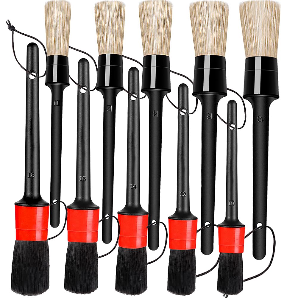 Detailing Brush Set - 10 Pcs Detail Brushes Car Detailing, Auto Boar Hair Car Detailing Kit for Cleaning Interior Exterior - Veh