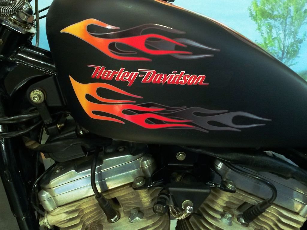 Flame Decals For Harley Davidson Sportster & All Motorcycles - No. 7 Layered Flames - Tangerine/Cherry Red/Smoke - 7Pc. Set