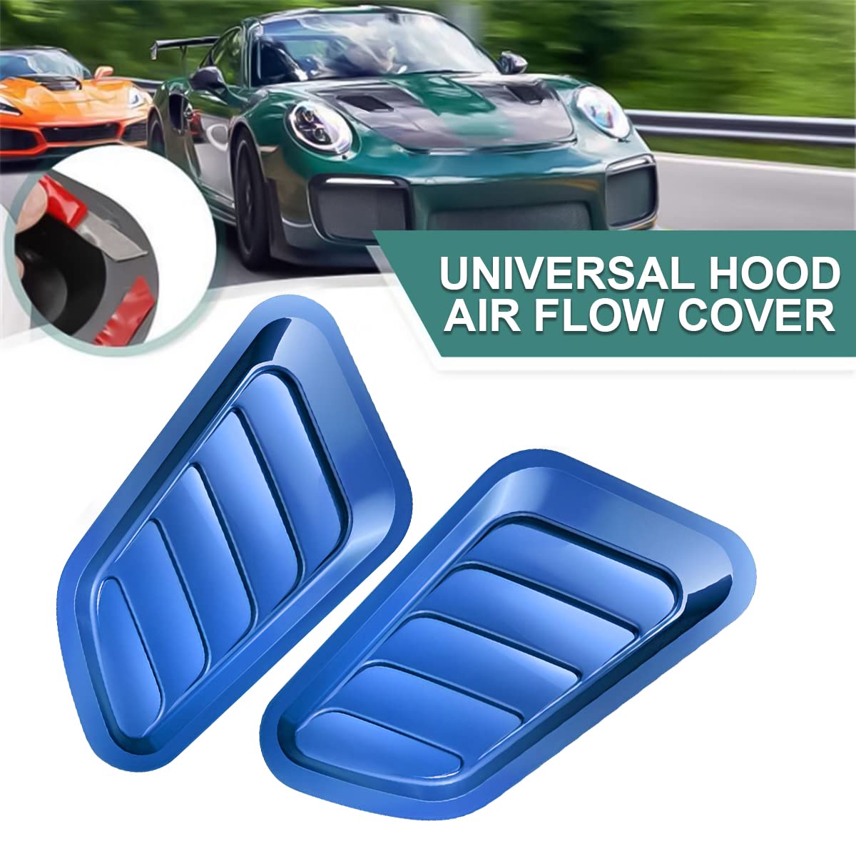 Blilo Car Hood Vents, 2Pcs Universal Hood Air Vents For Car Hood Scoop, Bonnet Vent Hood Air Intake Trim Cover (Blue)