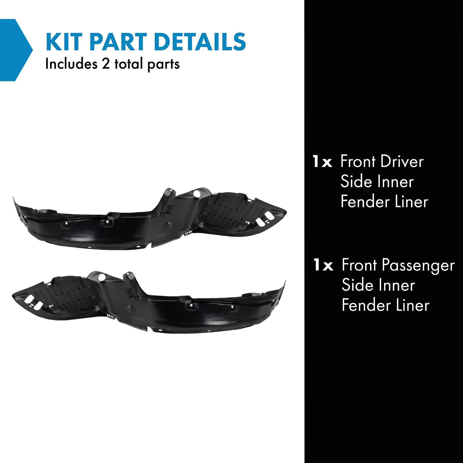 Trq Front Inner Fender Liner Set Compatible With 1994-1997 Acura Integra Ac1248101 Ac1249101