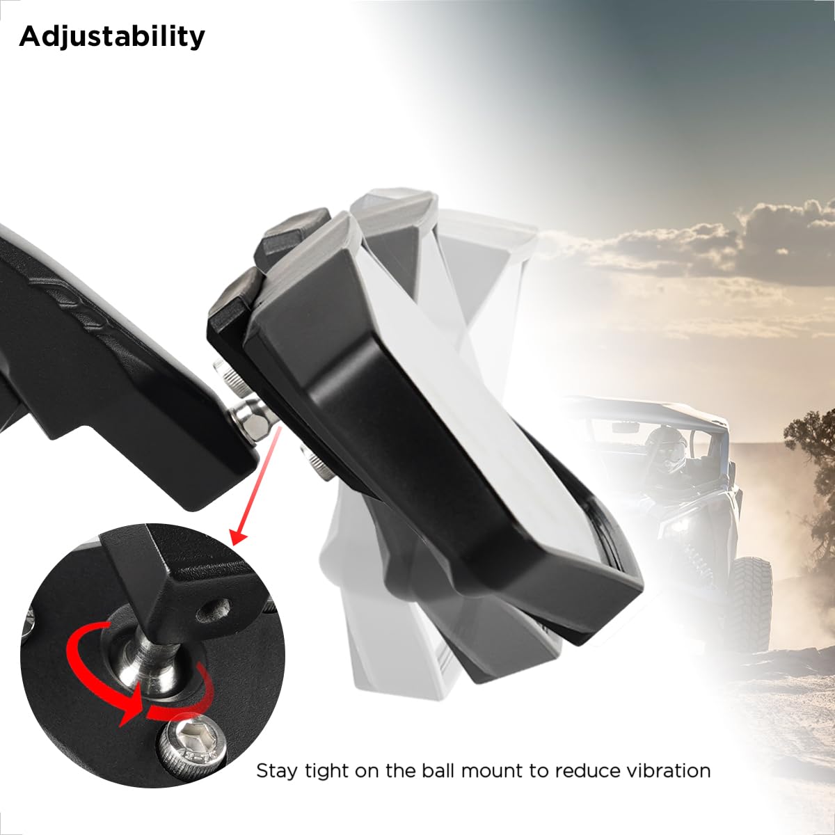 Evermotor Utv Center Rear View Mirror For 1.6-2 Roll Bar Cages, 360° Adjustable Aluminum Clamp Compatible With Atv Polaris Rzr Ranger Scooter Kawasaki Mule Pioneer Gator, Shatter Proof Glass