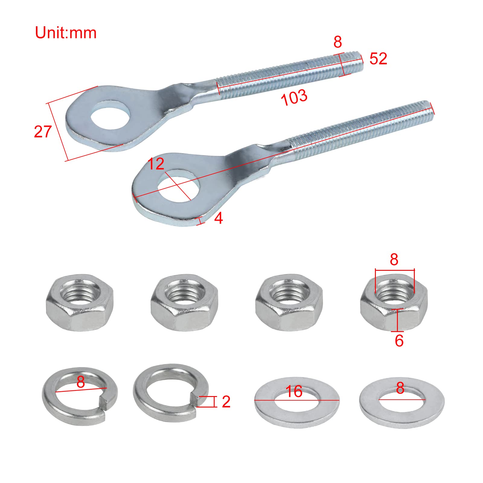 Flypig 0.4 12Mm Chain Wheel Axle Tensioner Adjusters For 50Cc 70Cc 90Cc 110Cc 125Cc Crf50 Crf70 Ct70 Xl75 Xr50 Xr70 Xr80 Xr100 Z50R Z50A Z50 Dirt Bike 4 Wheeler Taotao Chain Axle Adjuster