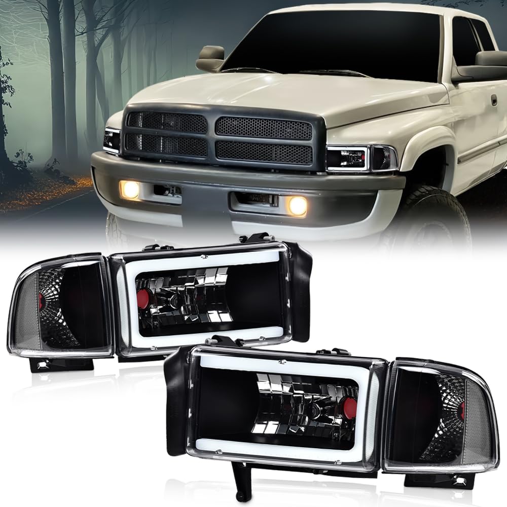 G-Plus Led Light Strip Headlights W/O Bulbs Compatible With Dodge Ram 1500 1994-2001/Fit Dodge Ram 2500 3500 1994-2002 Headlamps