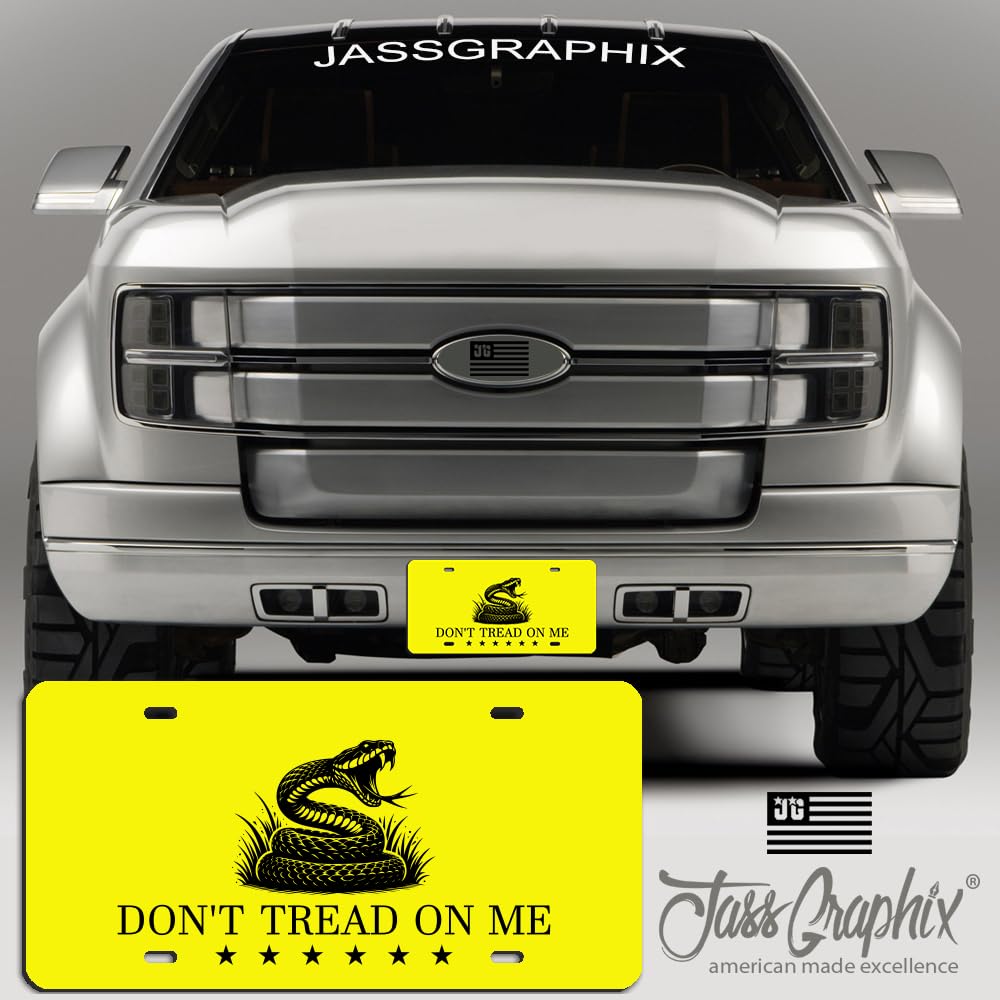 Jass Graphix Don'T Tread On Me Car Tag, Gadsden Flag License Plate - Bright Yellow Don'T Tread On Me Design, Outdoor Durable Mat