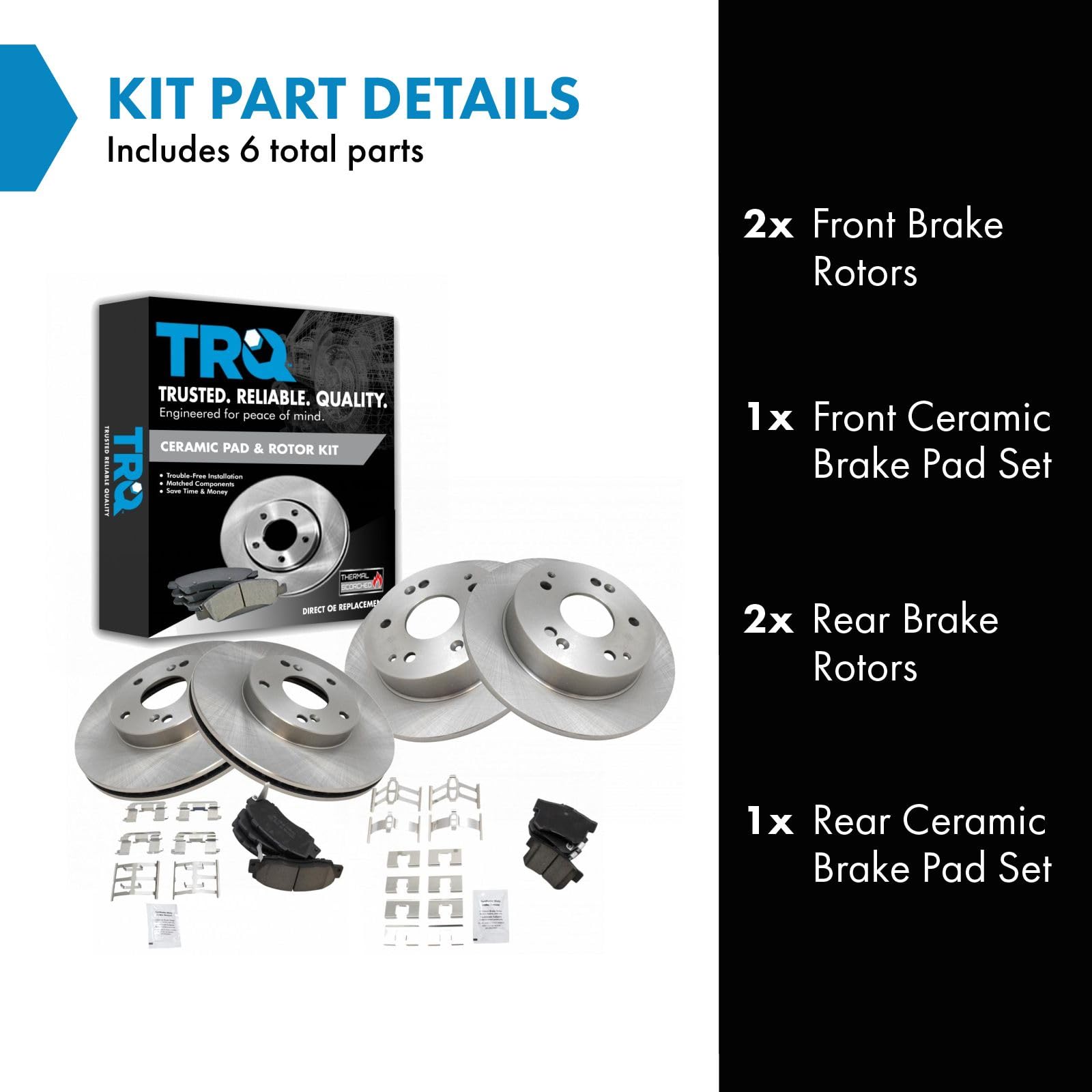 Trq Front And Rear Brake Pad & Rotor Kit Brake Pads Brake Rotor Ceramic Compatible With 1998-2002 Honda Accord