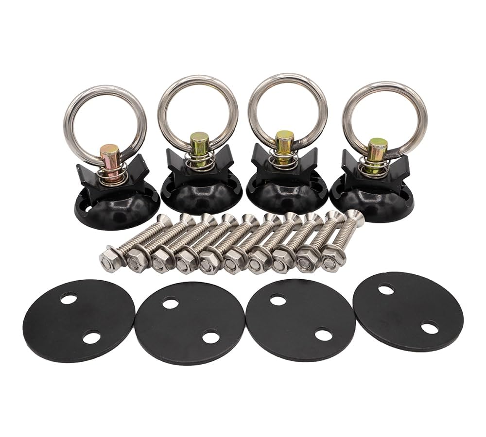 Mytee Products 22 Pieces Black L-Track Tie Down Kit With 2' Round Anchor Point For Trucks Or Trailers To Tie Down Your Boat, Utv, Atv, Motorcycle, Lawnmower