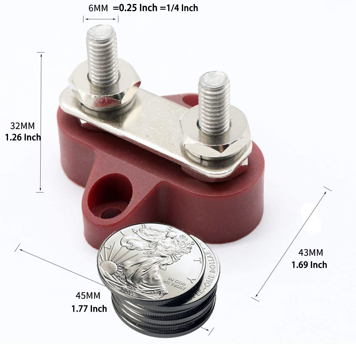 Heart Horse Bus Bar Terminal Block, Power Stud Battery Junction Post 1/4'' Power Distribution Block Positive Negative for Truck