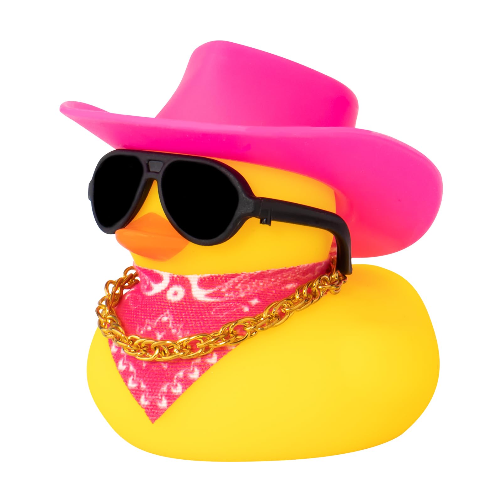 wonuu Car Dashboard Decoration Cowboy Hat Rubber Duck, Car Ducks Ornaments with Mini Colorful Hat Necklace Sunglasses Scarf (Pin