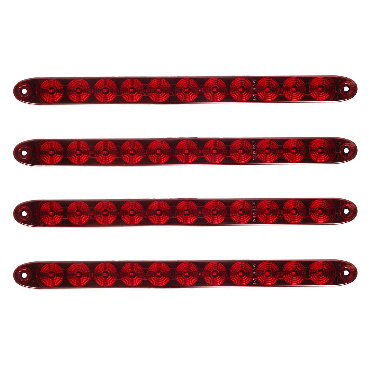 Partsam 4pcs Red 15 Inch Sealed 11 LED Third Brake Light Bar Stop Turn Signal Tail 3rd Brake Light ID Bar Truck Trailer RV Campe