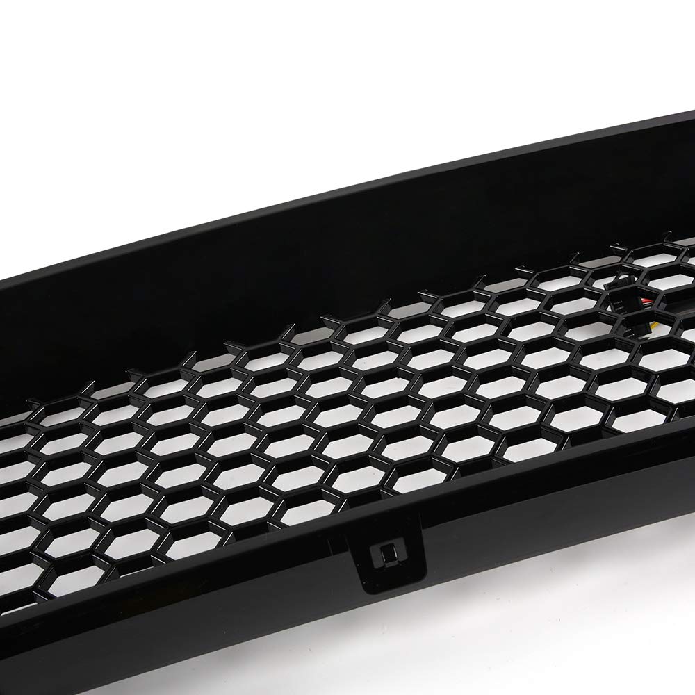 Pit66 Front Bumper Upper Grille With Drl Led Accent Vent Lights, Compatible With 2013-2014 Ford Mustang Honeycomb Mesh (Except S