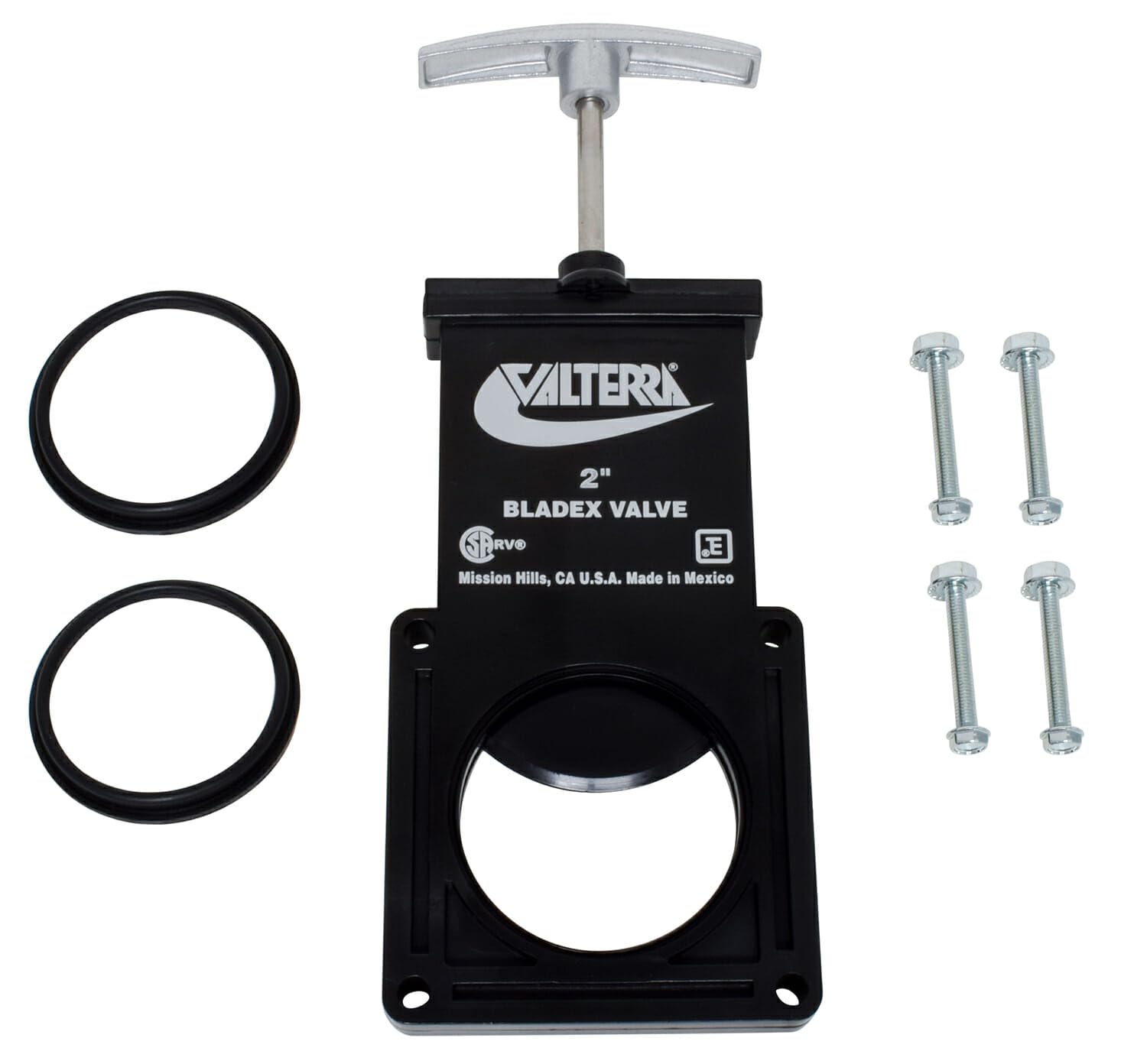 Valterra T1002VPM Bladex 2&quot; Waste Valve Body with Metal Handle , Black