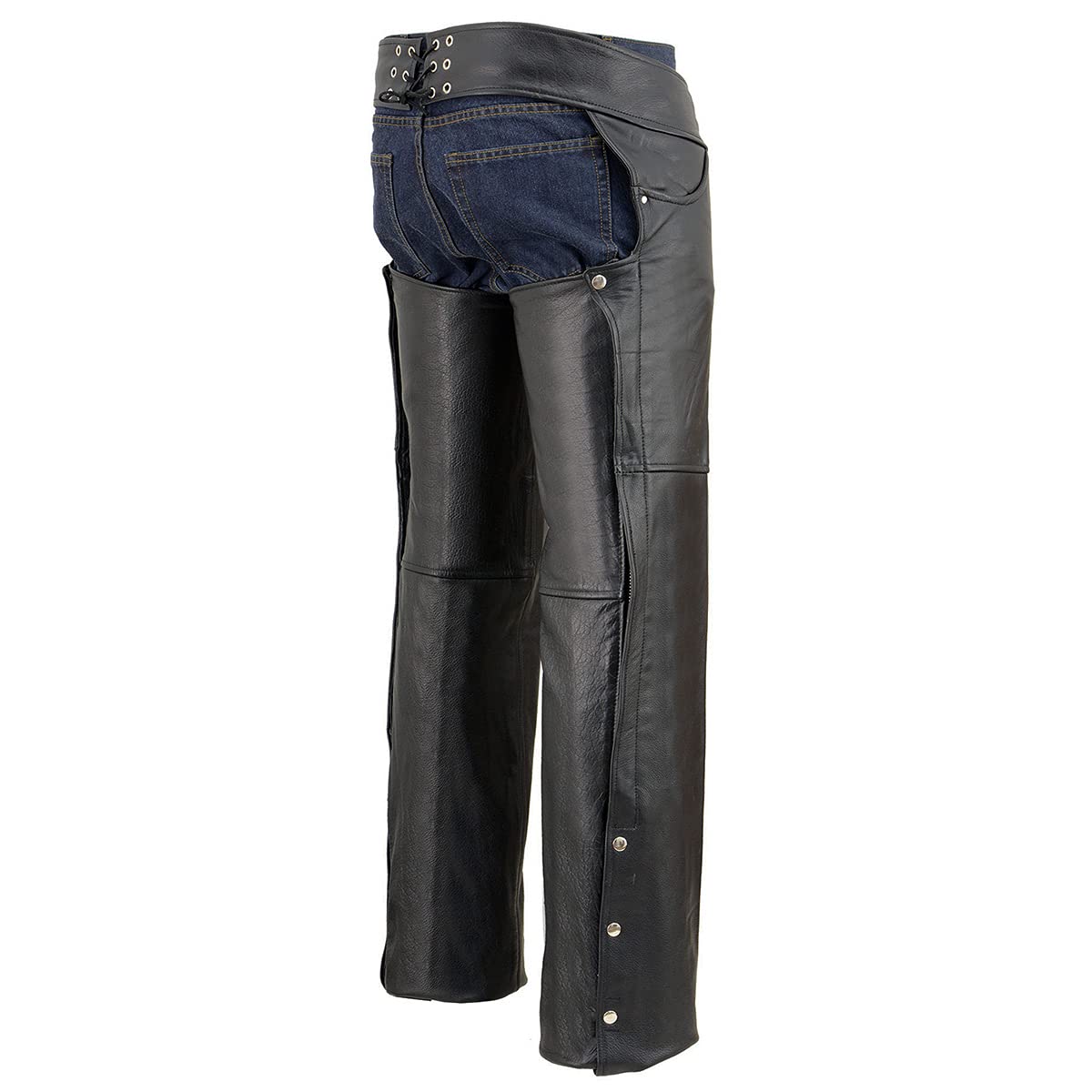 Milwaukee Leather Chaps for Men's Black Premium Leather- Classic Jean Style Pockets Motorcycle Riders Chap- LKM5781-2X-Large