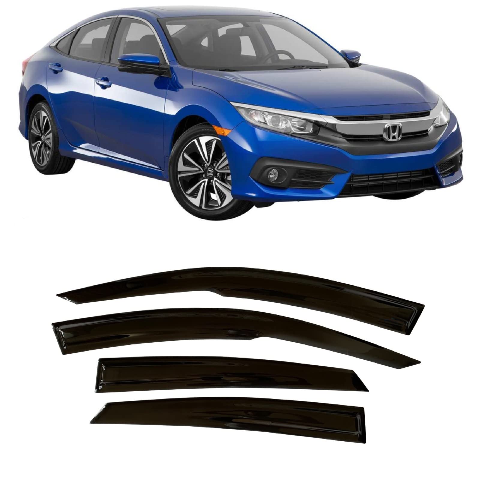 2016-2021 Tape-On Rain Guards For Honda Civic Sedan Side Window Visor Deflectors Ex Ex-L Lx Sport Touring Durable Vent Shades 20
