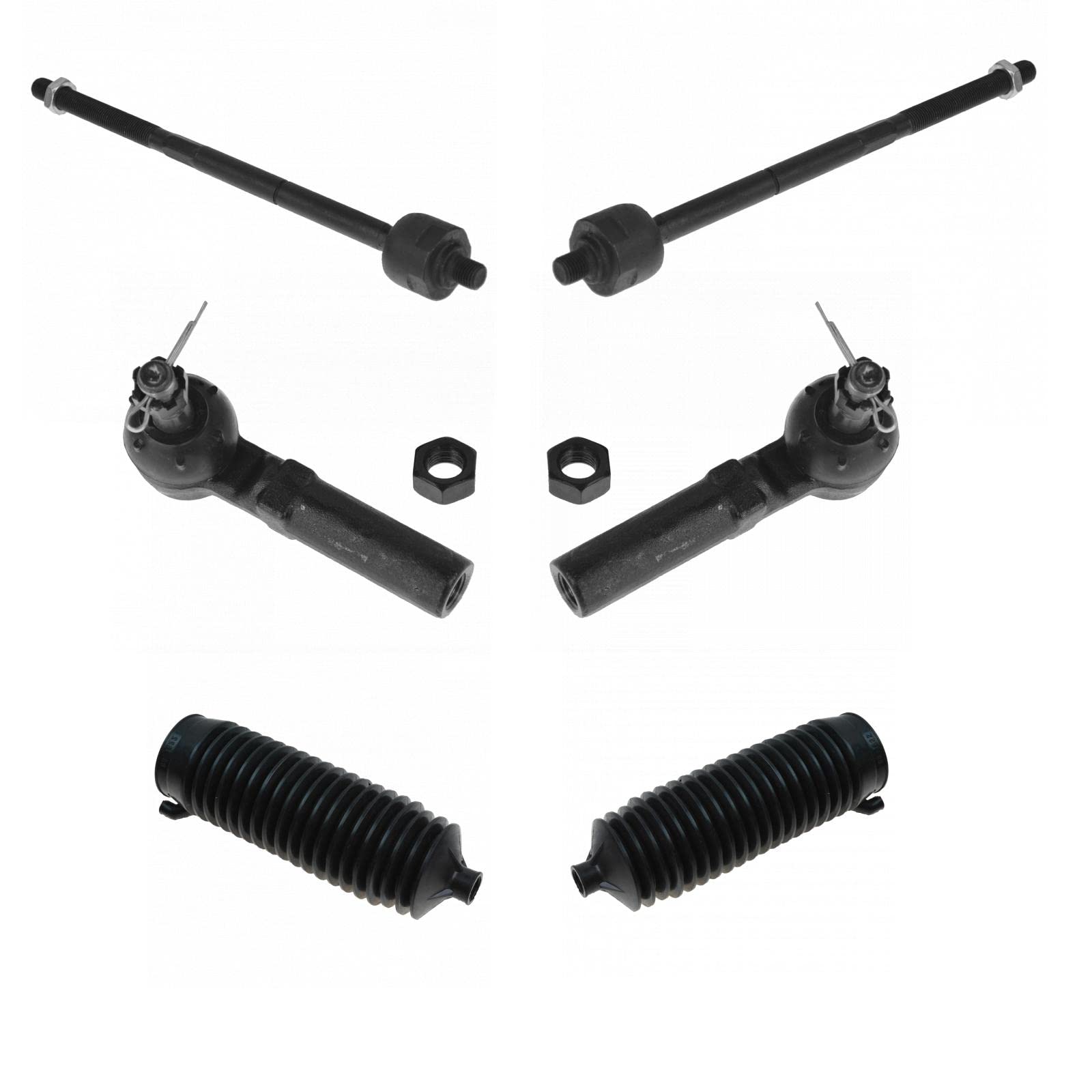 Trq Front Driver & Passenger Side Inner & Outer Steering Kit Steering Rack & Pinion Bellow Tie Rod Compatible With 2001-2010 Chr
