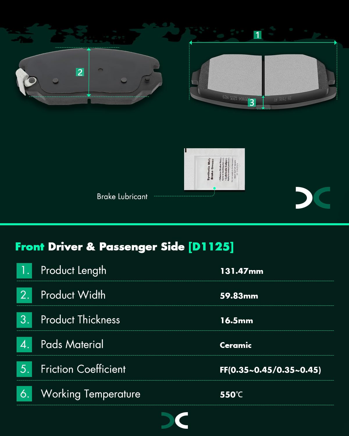 Scitoo D1125 Front Ceramic Brake Pads Sets Fit For Toyota Corolla 2009-2019