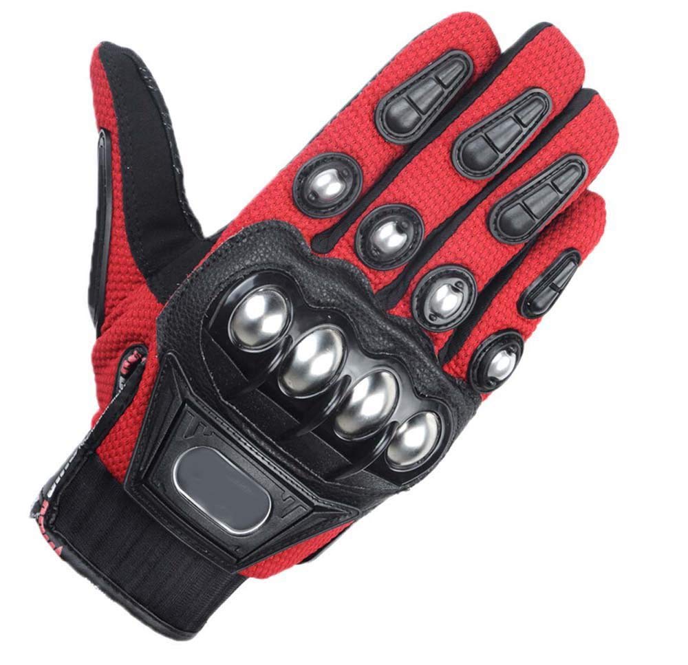 Steel Outdoor Knuckle Motorcycle Motorbike Powersports Safety Gloves (X-Large, Red)