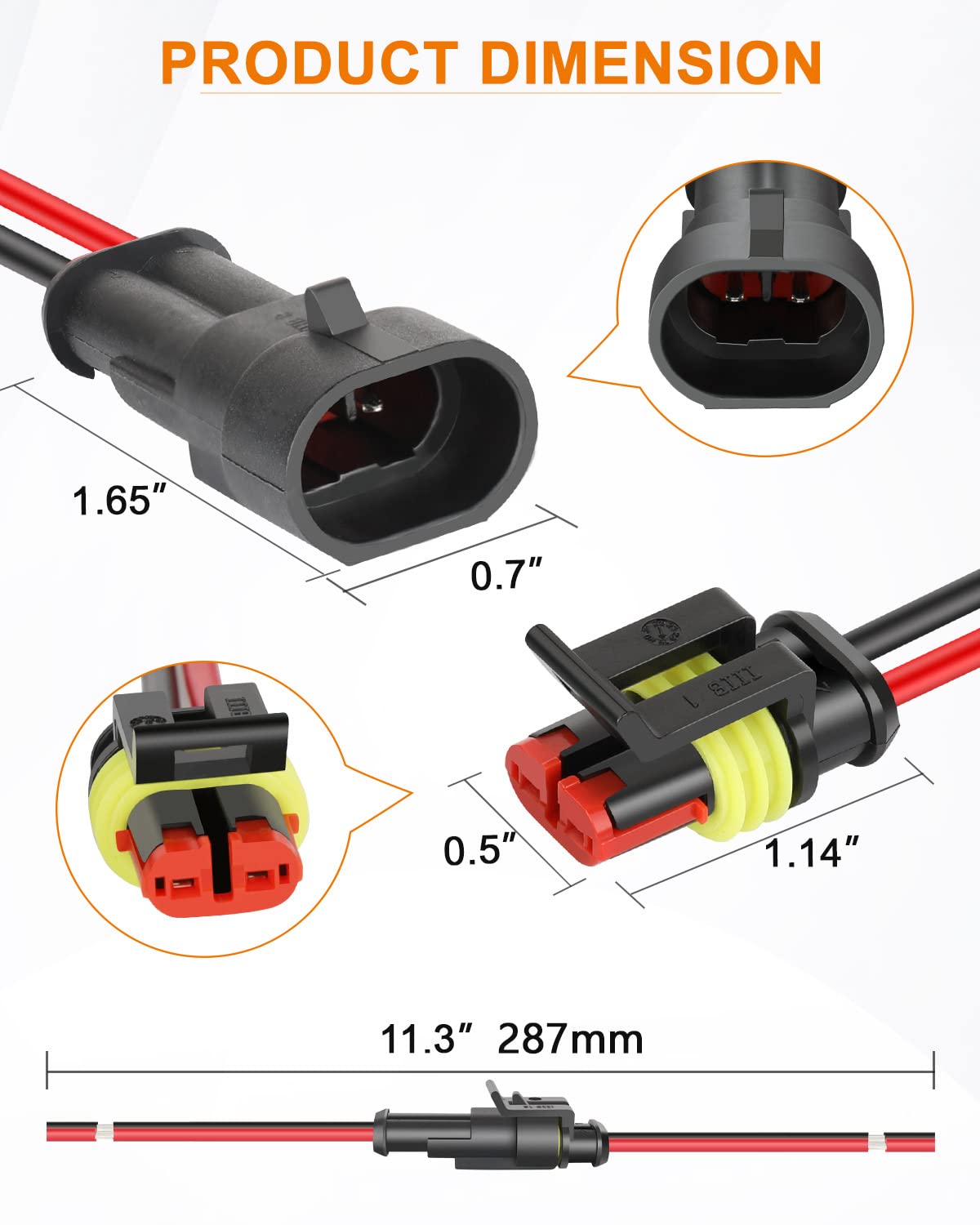 Naoevo 2 Pin Connector Waterproof, 16 Awg 2 Wire Connectors, Automotive Electrical Connectors Male And Female Way With Heat Shri