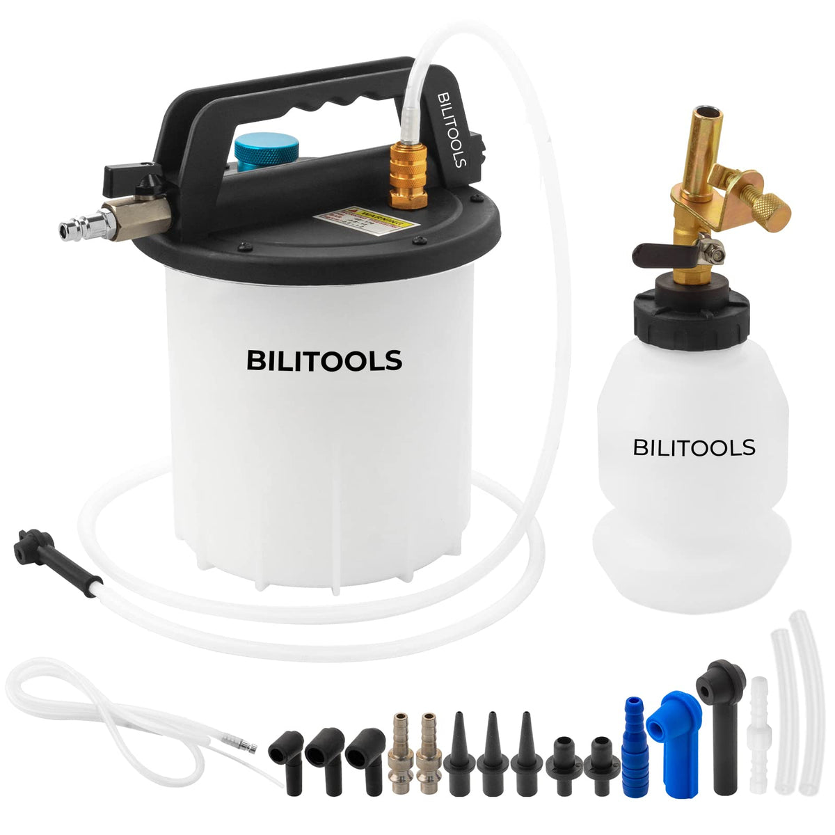 Bilitools 3L Vacuum Brake Bleeder Kit, One Person Pneumatic Brake Fluid & Clutch Bleeding Extractor Tool With Adapters & 1L Refi