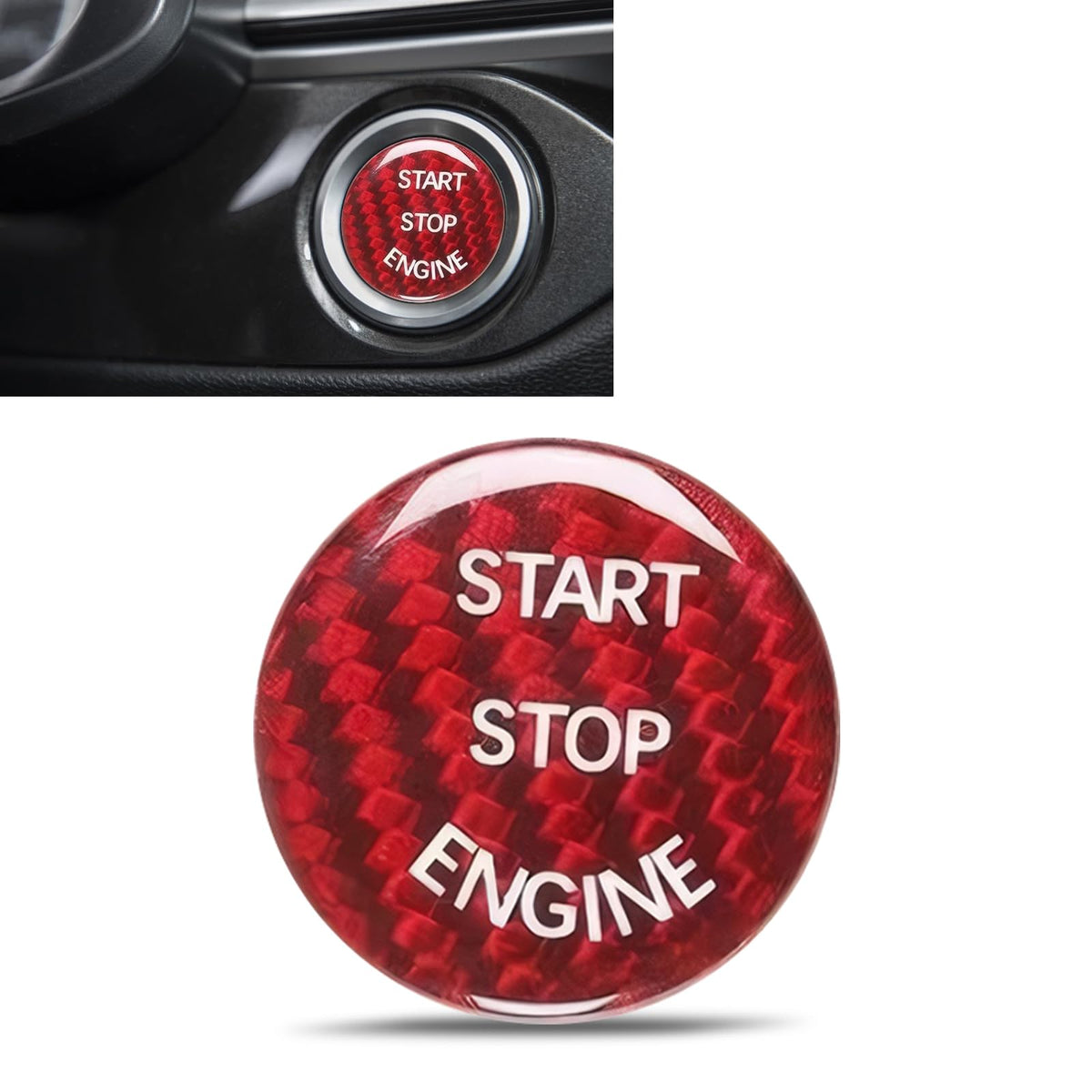 Arwrilt Car Push Start Button Cover, Carbon Fiber Engine Start Button Cover, Start Stop Button Cover Sticker, Car Interior Decor