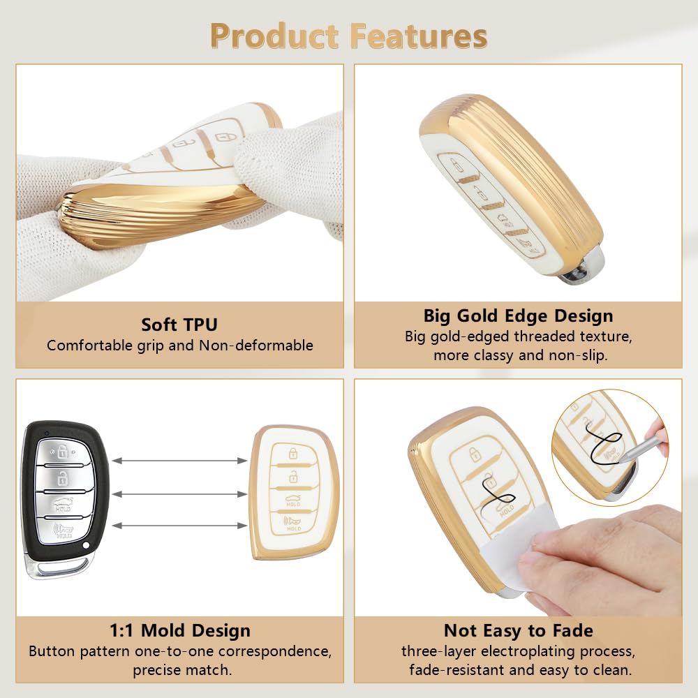 Pifoog For Hyundai Key Fob Cover 4 Button Sonata Tucson Ioniq Car Remote Keys Case Shell Protection Cute Bling Keychain Accessor