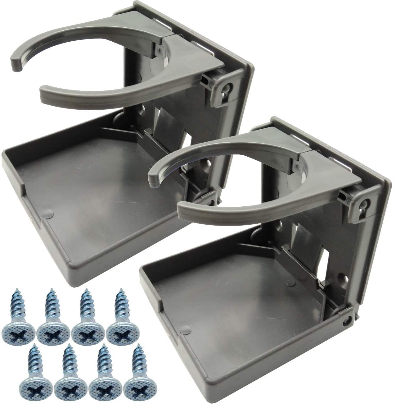 Tihood 2Pcs Adjustable Folding Drink Holder With Screws/Adjustable Cup Holder For Marine/Boat/Caravan/Car (Grey)