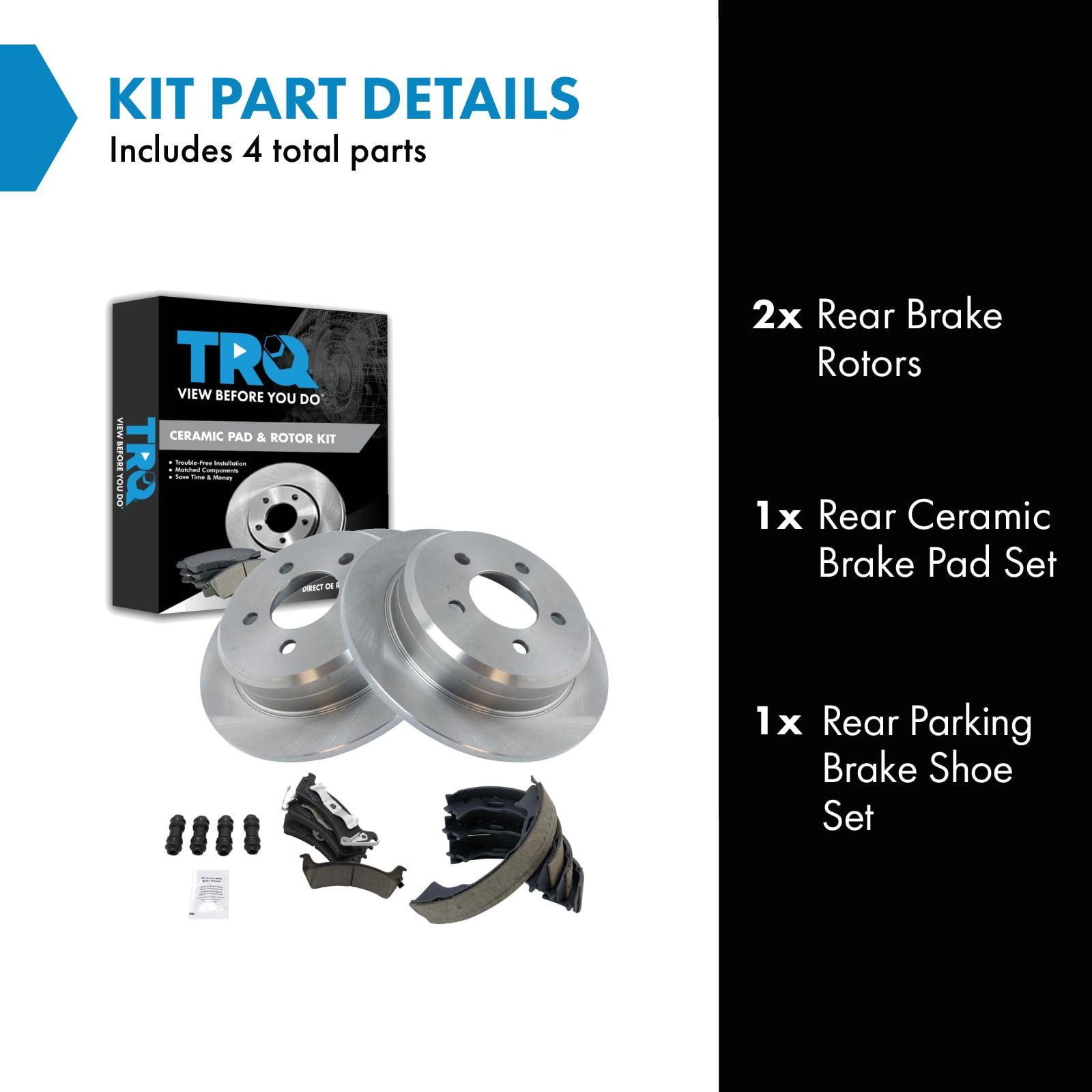Trq Rear Brake Pad & Rotor Kit Brake Pads Brake Rotor Parking Brake Shoe Set Ceramic Compatible With 1995-1998 Jeep Grand Cherok