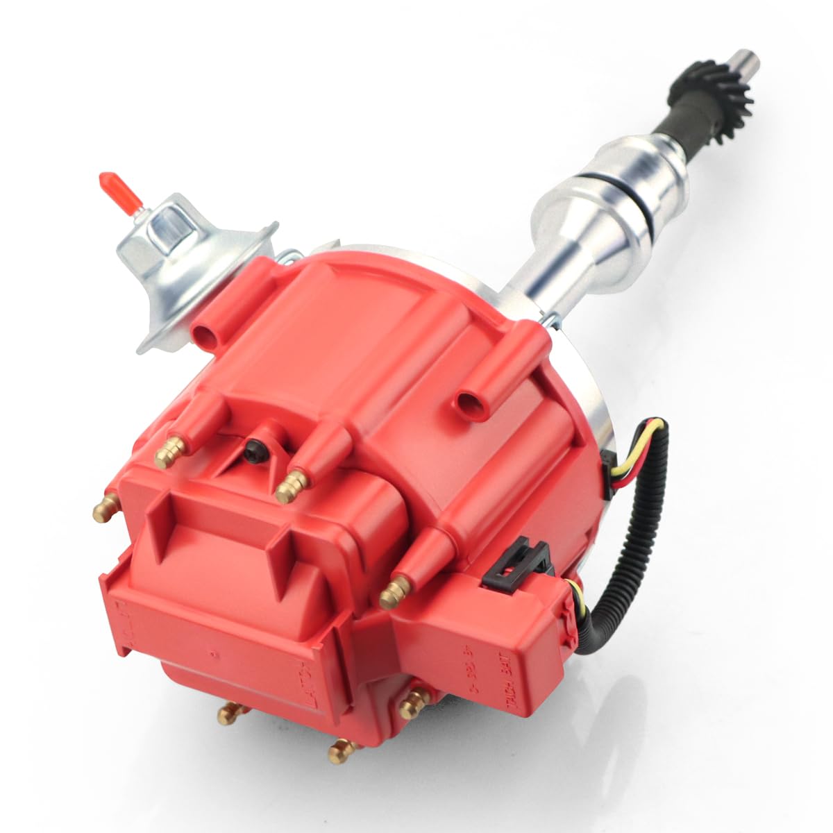 Mas Premium Hei Ignition Distributor 65K Volt With Performance Spark Plug Wires & Free Pigtail Battery Wiring Harness Compatible With Sbf Ford Small Block 260 289 302 1030213 Pe330U(Red Racing Kit)