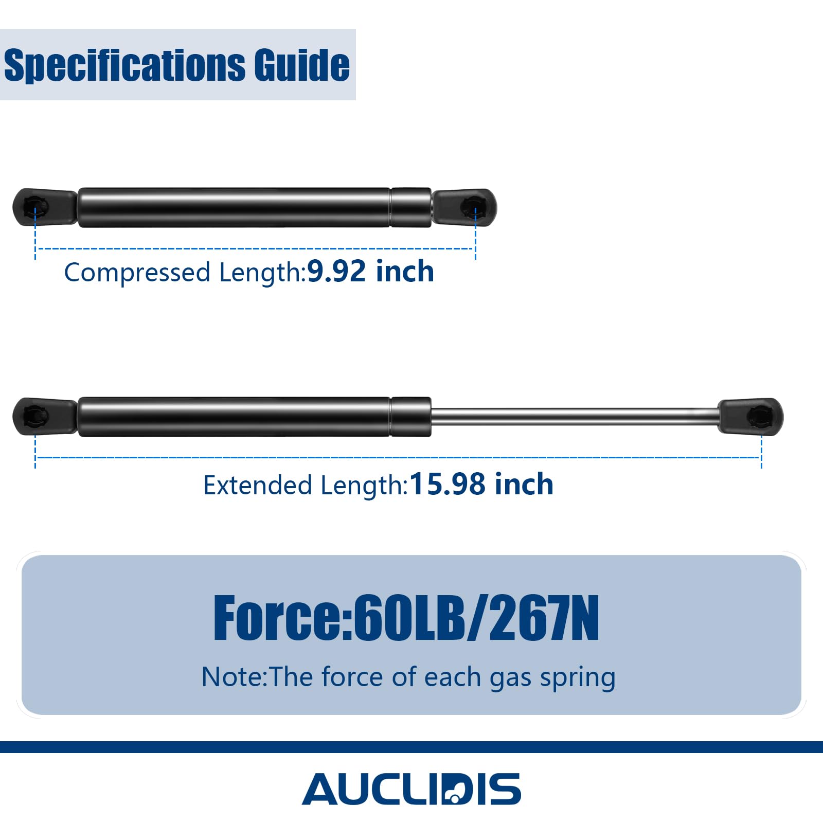 C16-21949 C16-21311 16 Inch 60Lb/267N Gas Strut Shock Lift Support Spring For Leer Camper Shell Truck Topper Cap Canopy Door Win