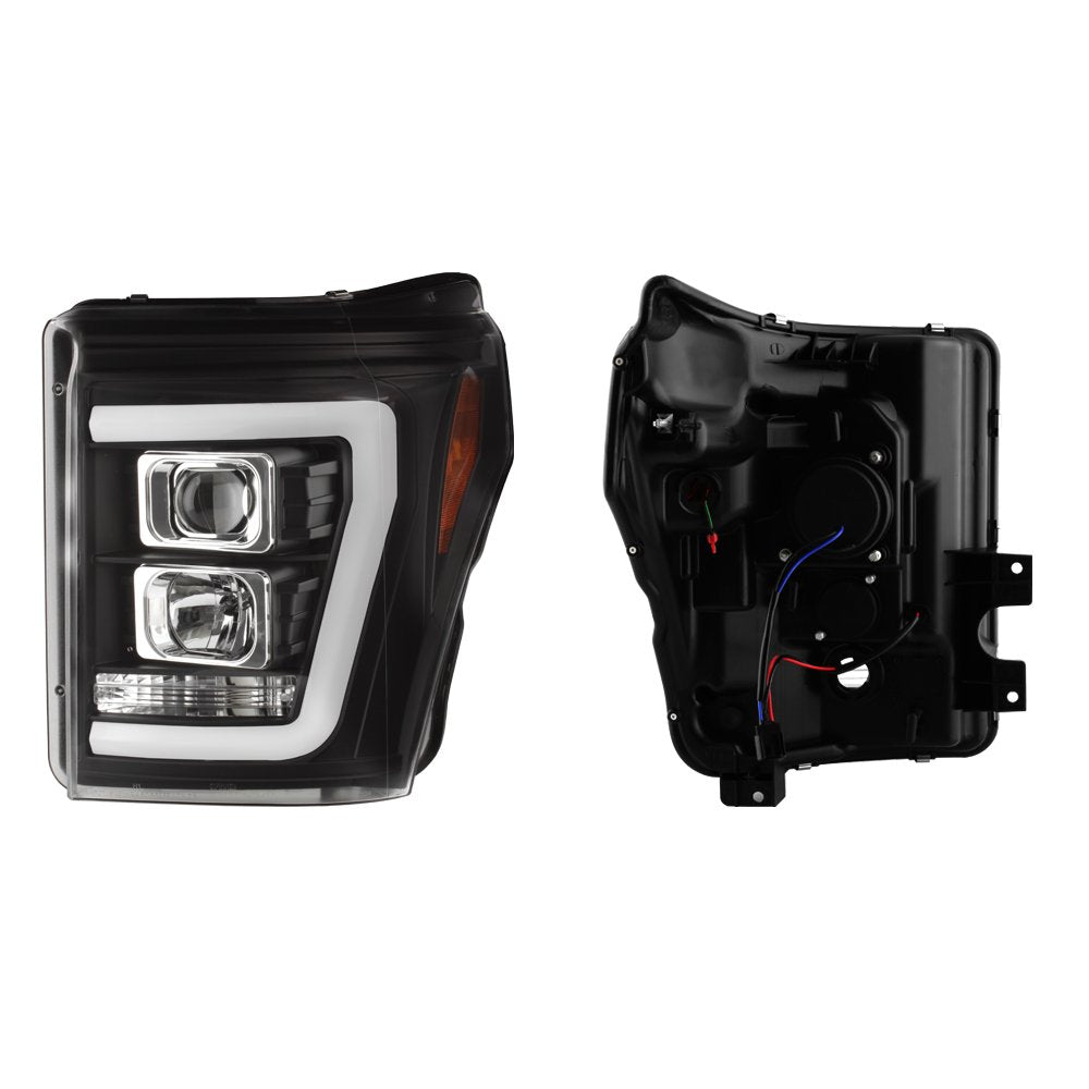 Akkon - For 2011-2016 Ford F250 F350 F450 F550 Superduty Led Tube Black Projector Headlights Driver+Passenger Pair