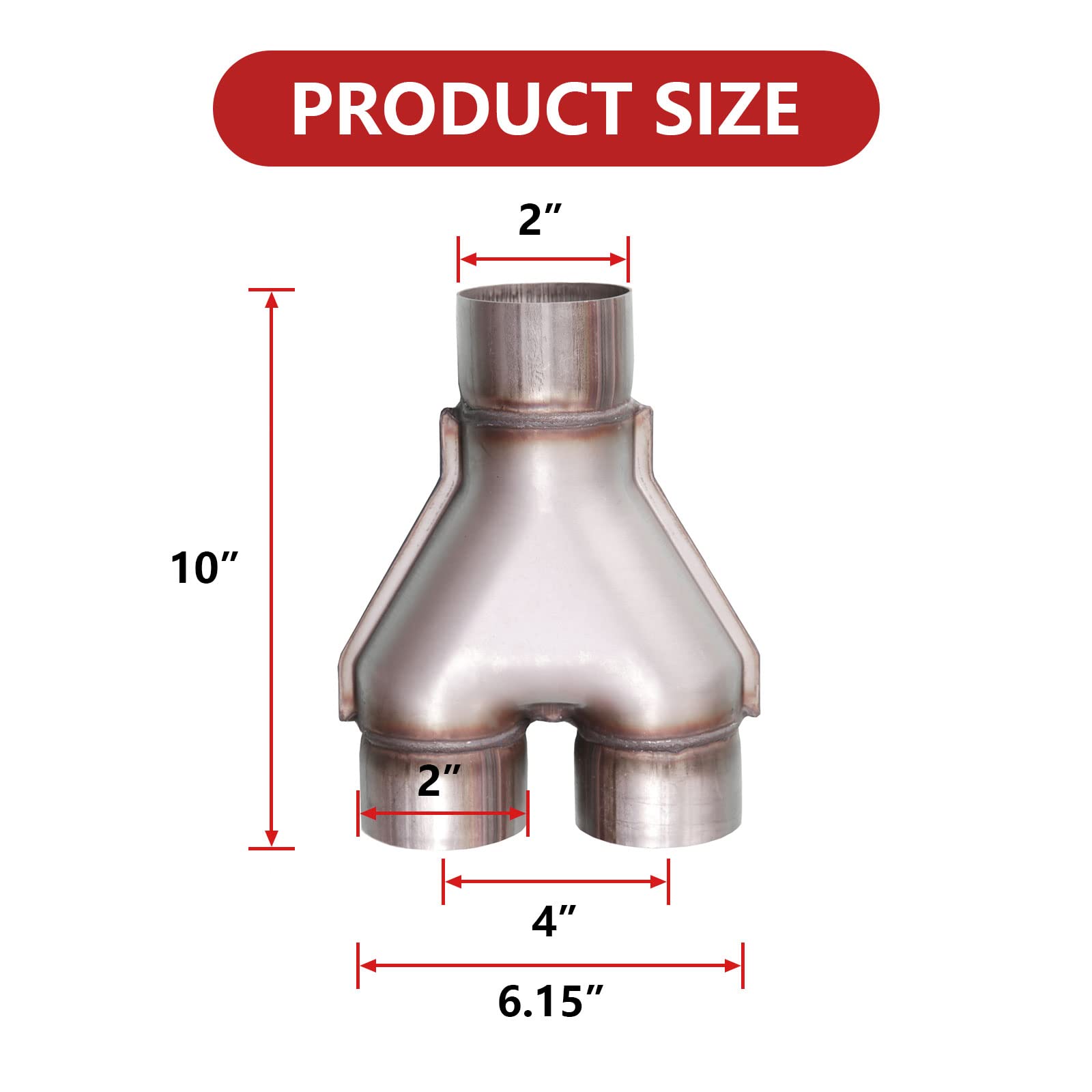 TECTRUC Universal Stainless Steel 2 Inch Exhaust Y Pipe,2'' Inch ID Single to 2'' Dual Exhaust Adapter Connector for Car Truck,1