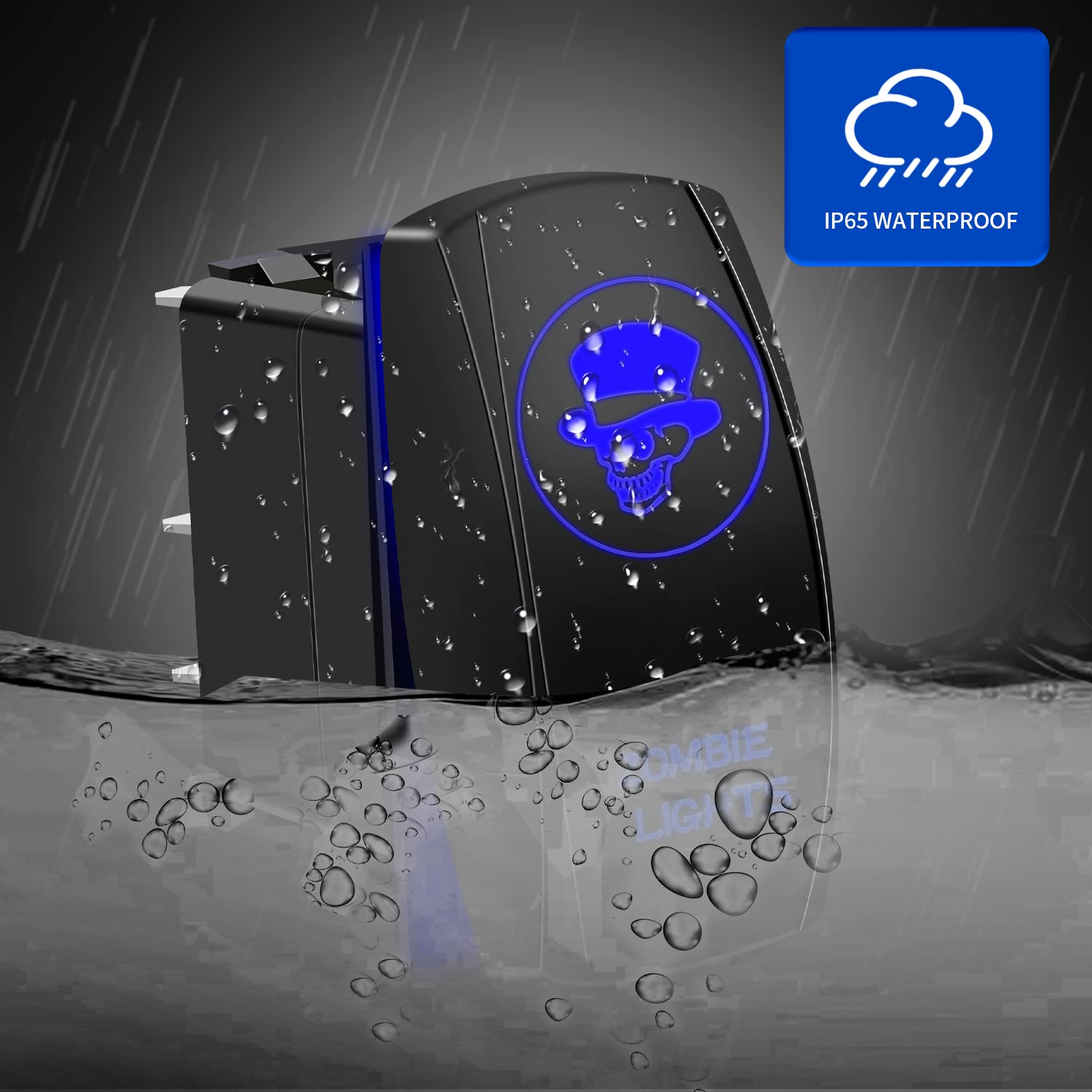 Fabood F Waterproof 5 Pin Zombie Lights Rocker Switch Laser Spst On/Off Two Led Backlit Blue Light 20A 12V For Auto Automotive M