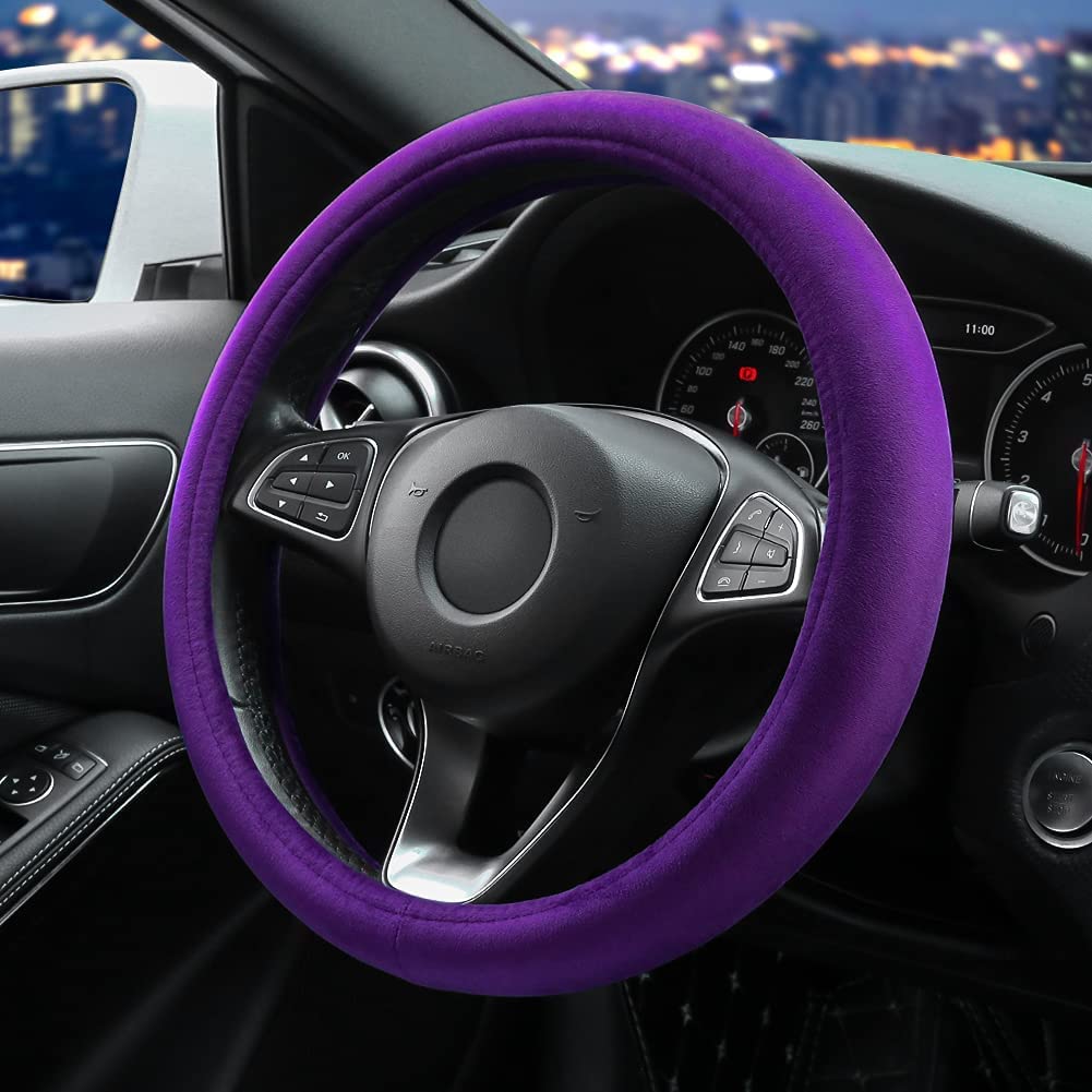 Otostar Soft Velvet Steering Wheel Cover, Universal Luxury Steering Wheel Protector Car Interior Accessories 15 Inch (Purple)