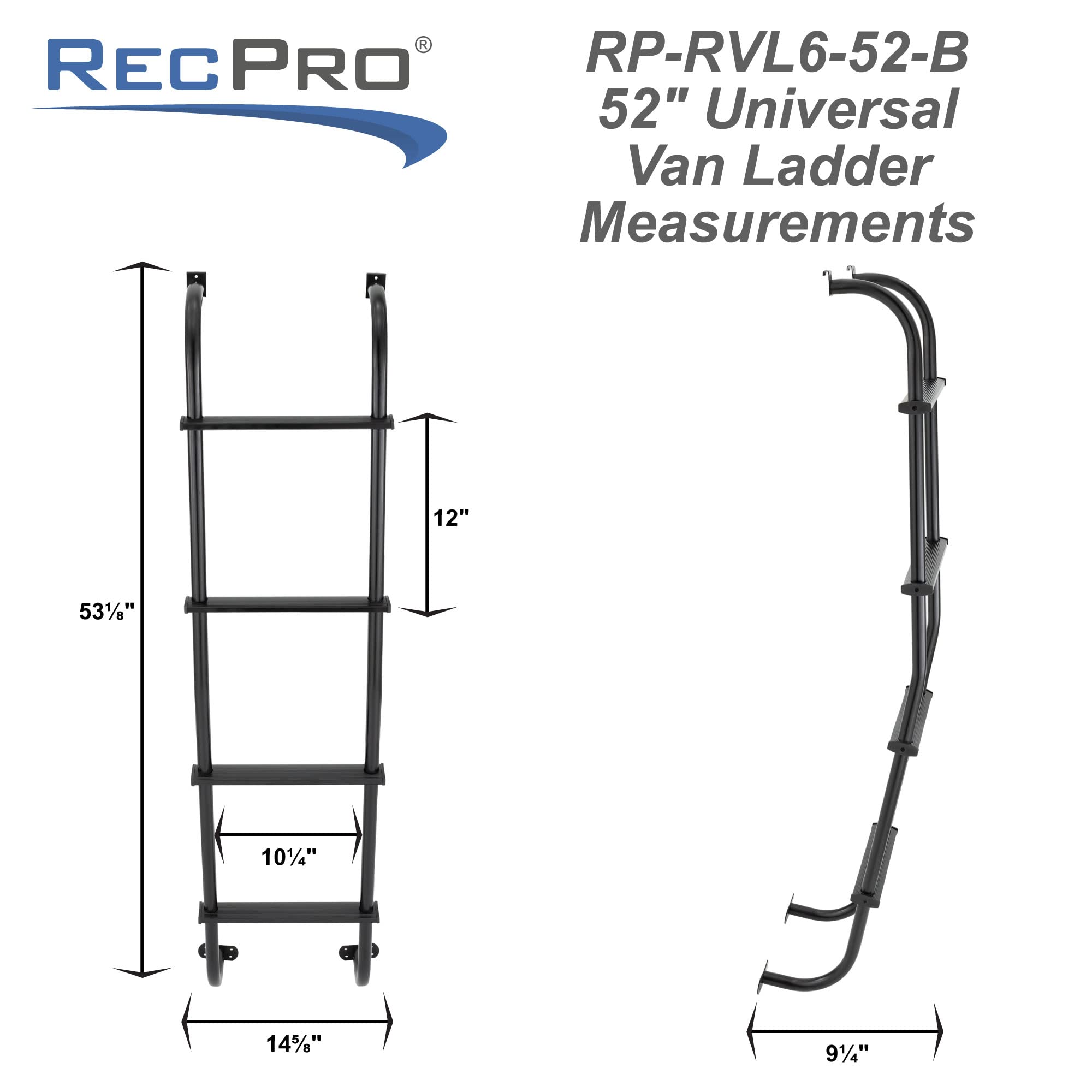 RecPro Universal Van Ladder 52 | 250lb Weight Capacity | Made in USA | Black