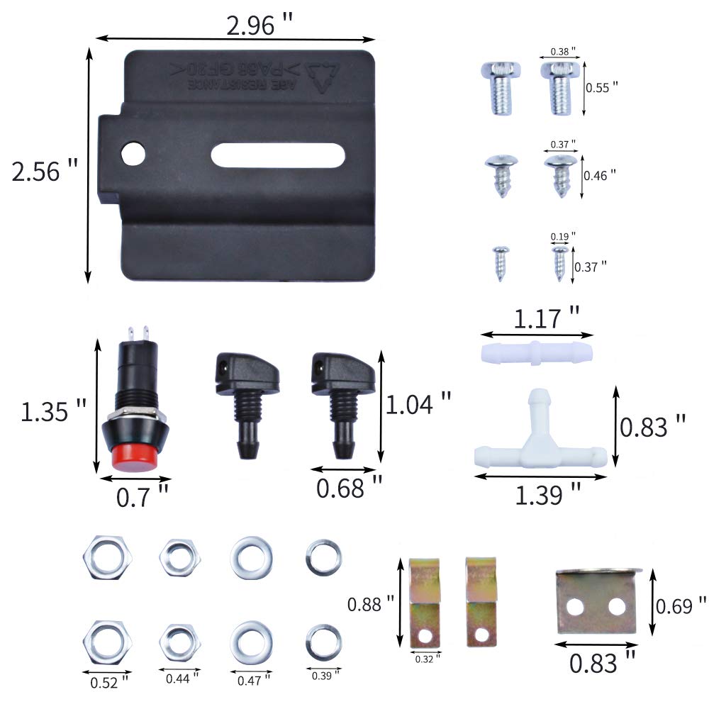 Otuayauto Universal Windshield Washer Bottle, 12V Washer Pump Fluid Reservoir Jet Button Switch Windshield Tank, Oem: 160186