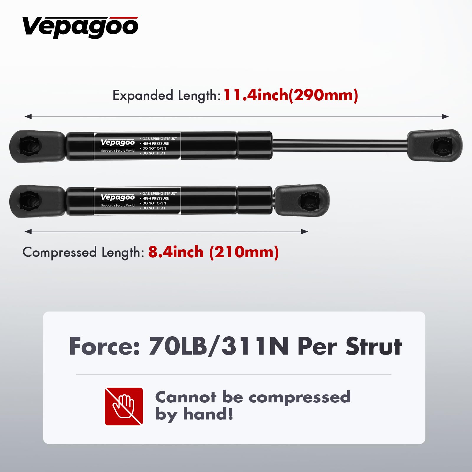 Vepagoo 11 inch 70Lb/310N Gas Strut Shock for Truck Tool Box Lid, Weatherguard Toolbox Lift Support Camper Topper Window Cadet D