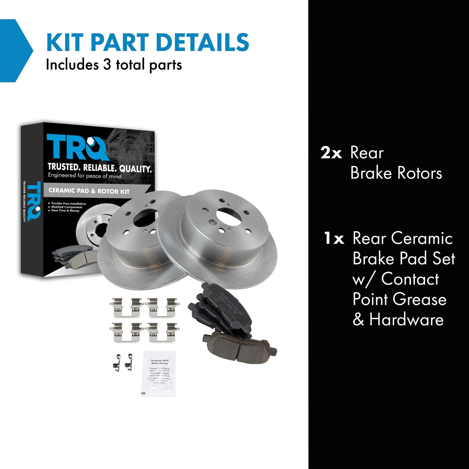 TRQ Rear Brake Pad & Rotor Kit Brake Pads Brake Rotor Ceramic Compatible with 2008-2013 Toyota Highlander