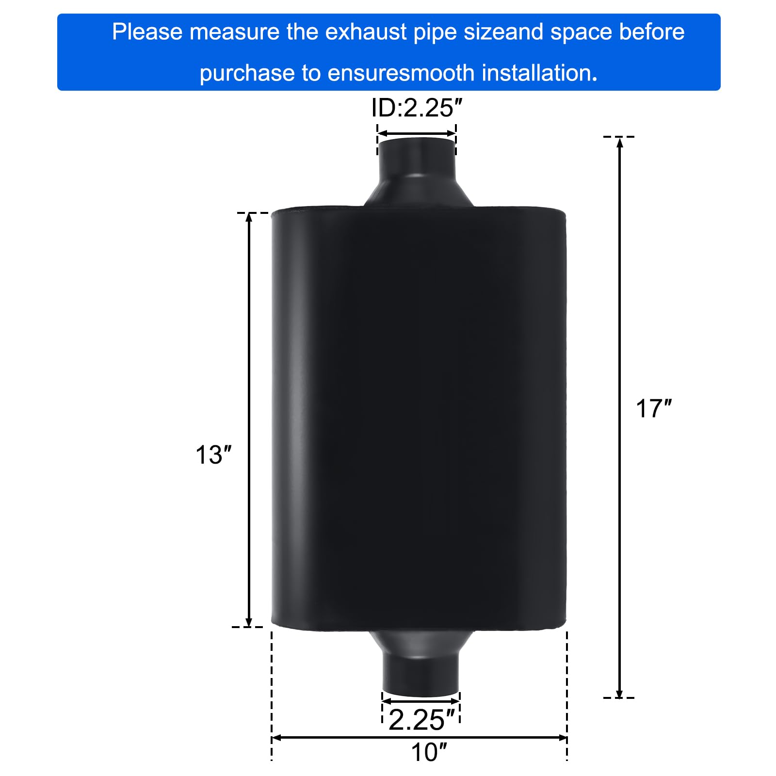 Floshine Universal Mufflers Dual Chamber 2.25'' Inlet (Id) 2.25'' Outlet (Id) Overall 17'' Performance Automotive Muffler Exhaus