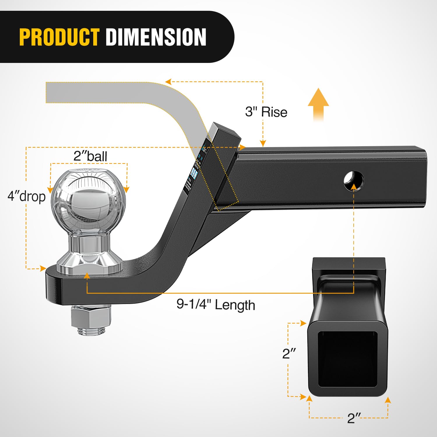 Nilight Trailer Hitch Ball Mount With 2-Inch Trailer Ball & 5/8'' Hitch Pin Clip Fits 2-Inch Receiver 7500 Lbs 4'' Drop,2 Years
