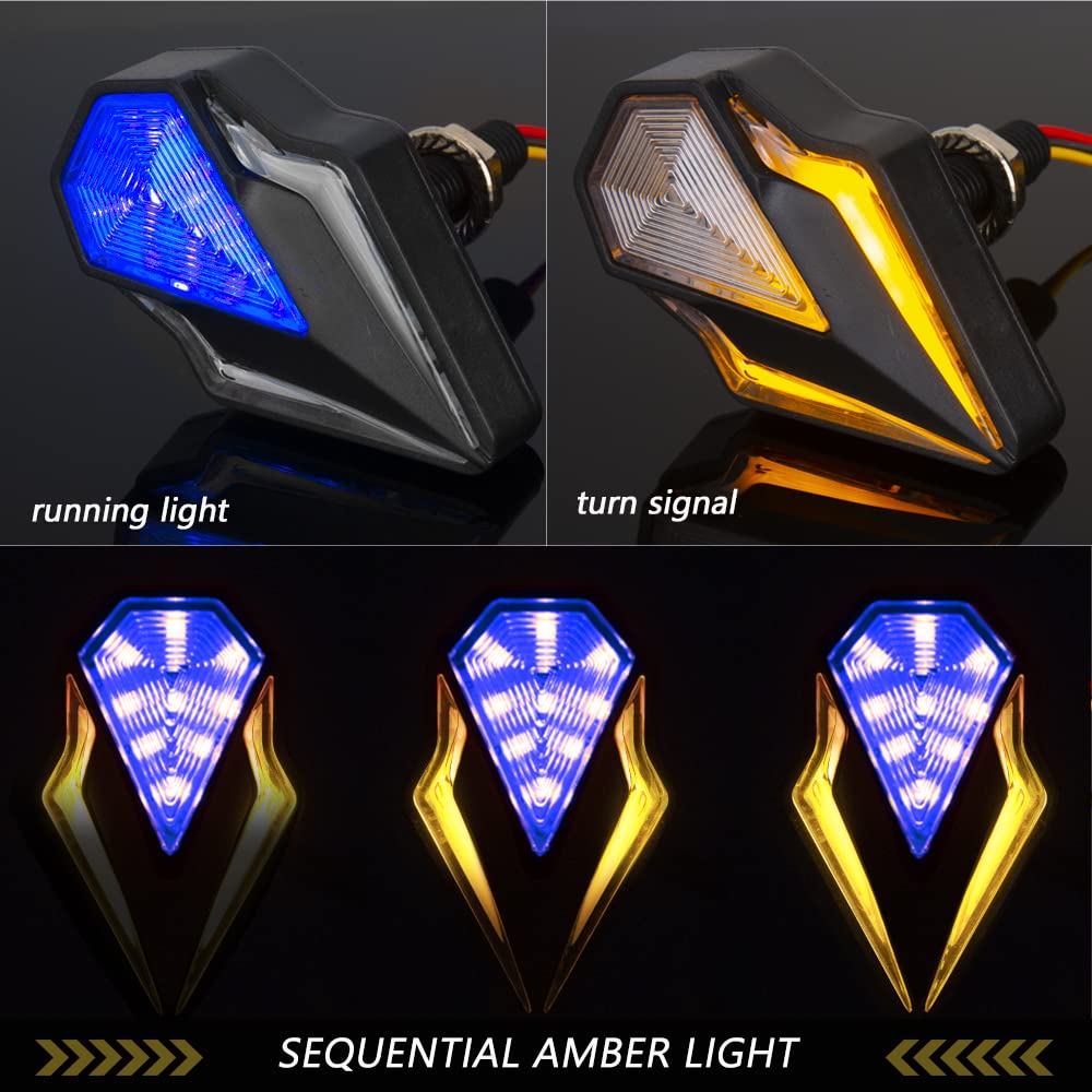 Flush Mount Turn Signals Motorcycle Led Sequential Blinkers 3 Wire Front Indicators Compatible With Yamaha Yzf R1 R3 R6 R6S Fj 09 Fz Mt 07 09 Honda Kawasaki Suzuki Bmw(Blue&Amber)