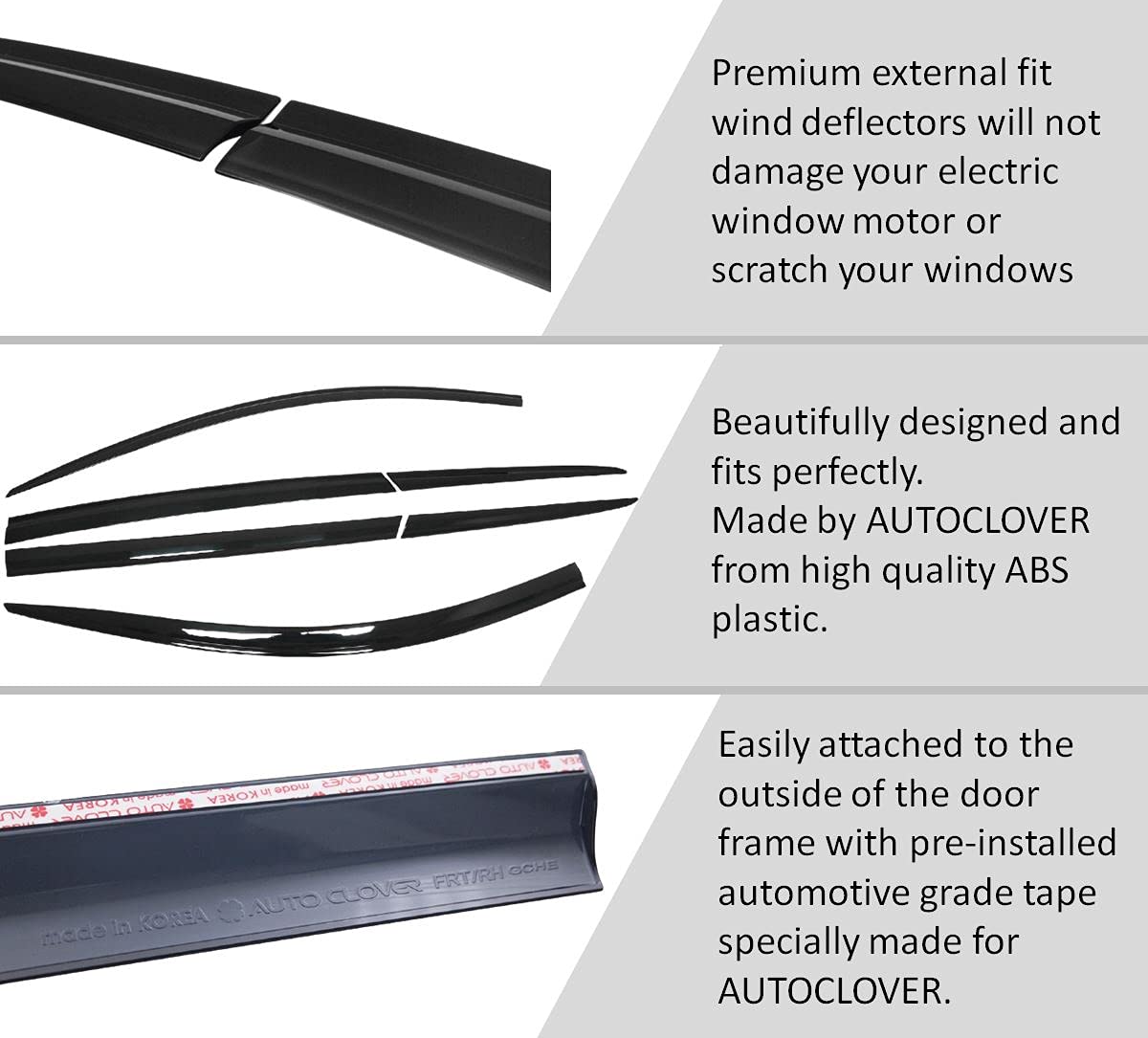 Autoclover Tape-On Rain Guards Window Visors 6 Pcs Set For Kia Soul 2020 2021 2022 2023 2024 / Window Deflectors, Out-Channel Ve