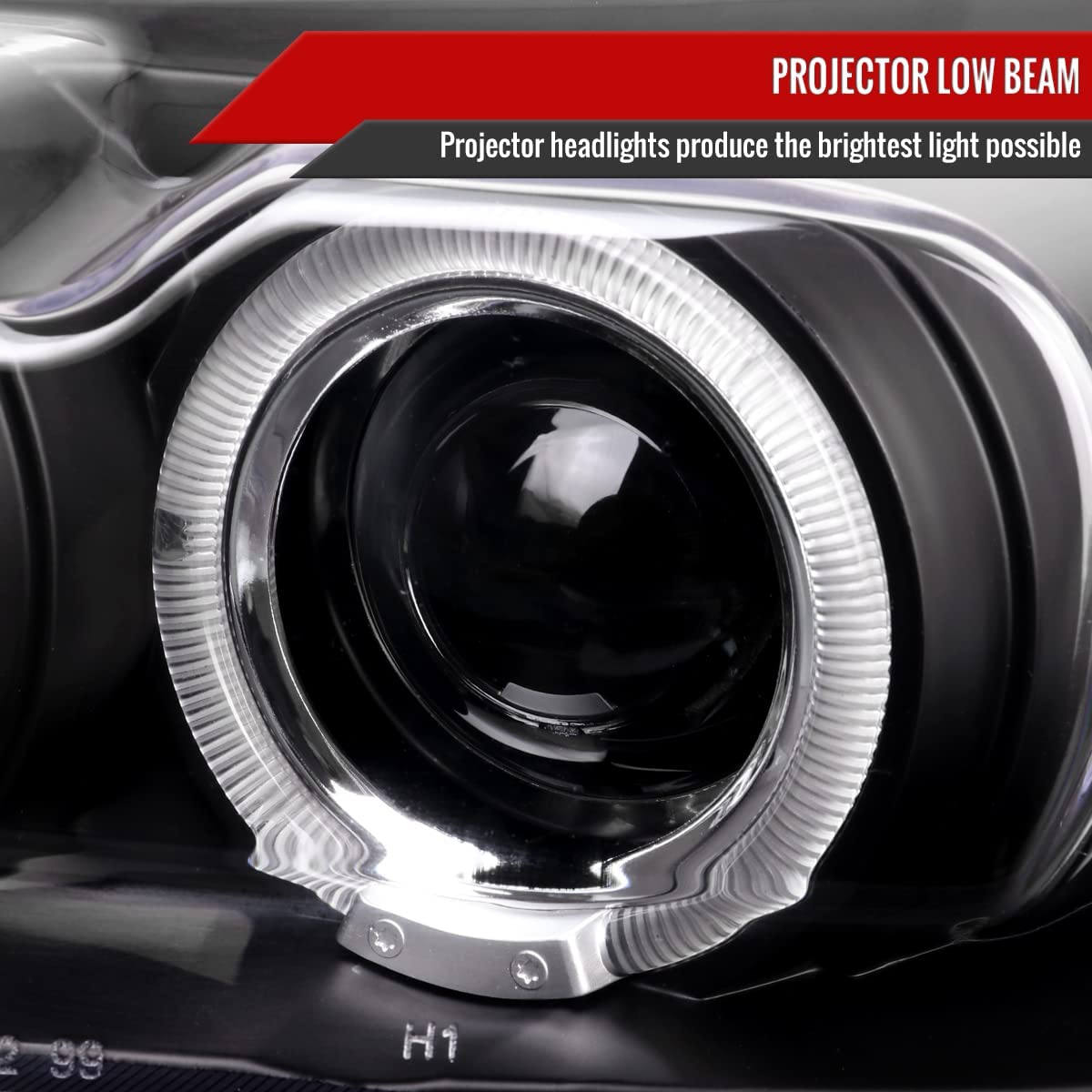 Carpartsinnovate Fits 99-04 Replacement Black Led Halo Projector Headlights Head Lamps