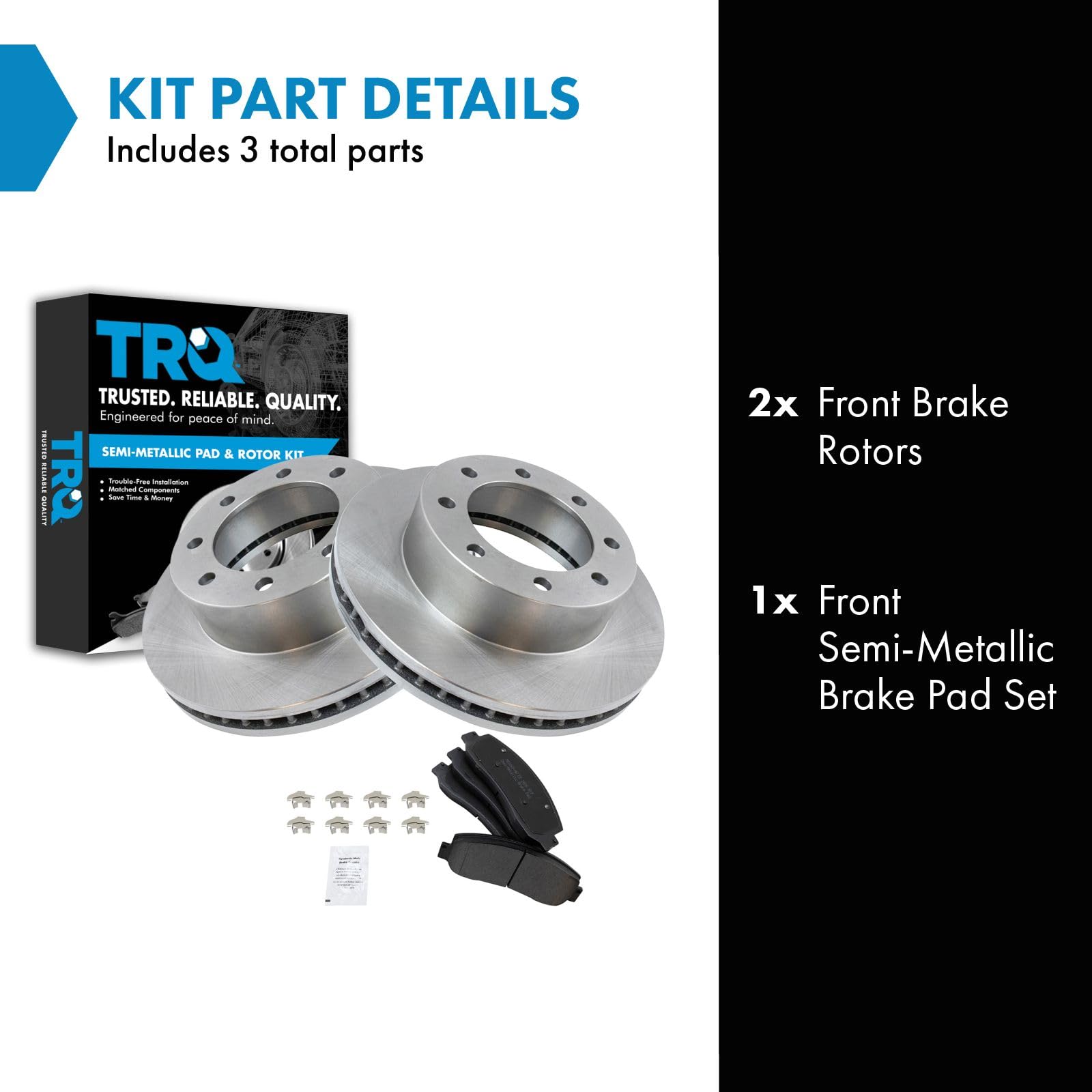 Trq Front Brake Pad & Rotor Kit Brake Pads Brake Rotor Semi-Metallic Compatible With 2005-2012 Ford F-250 Super Duty F-350 Super
