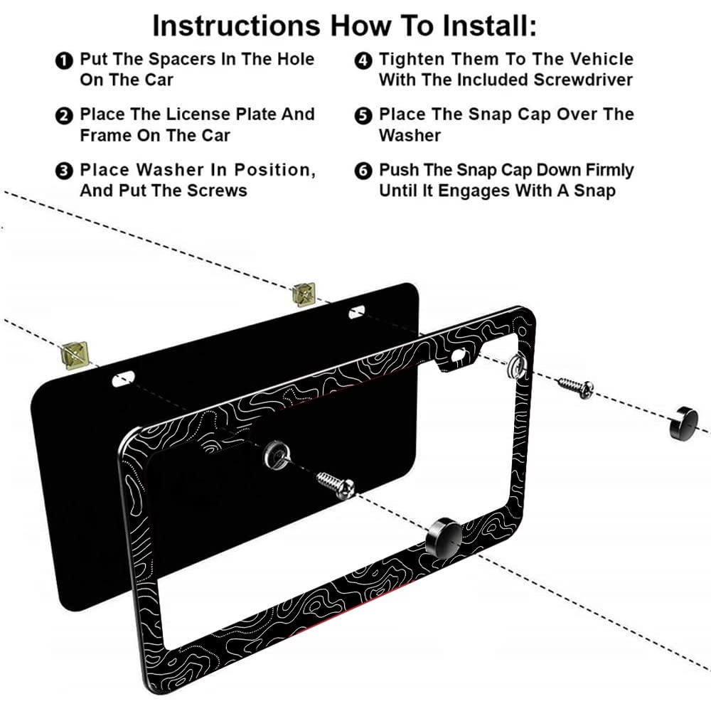 2 Pack Topographic | Topography | Map | Exploration | Discovery License Plate Frames, Stainless Steel License Plate Cover With S