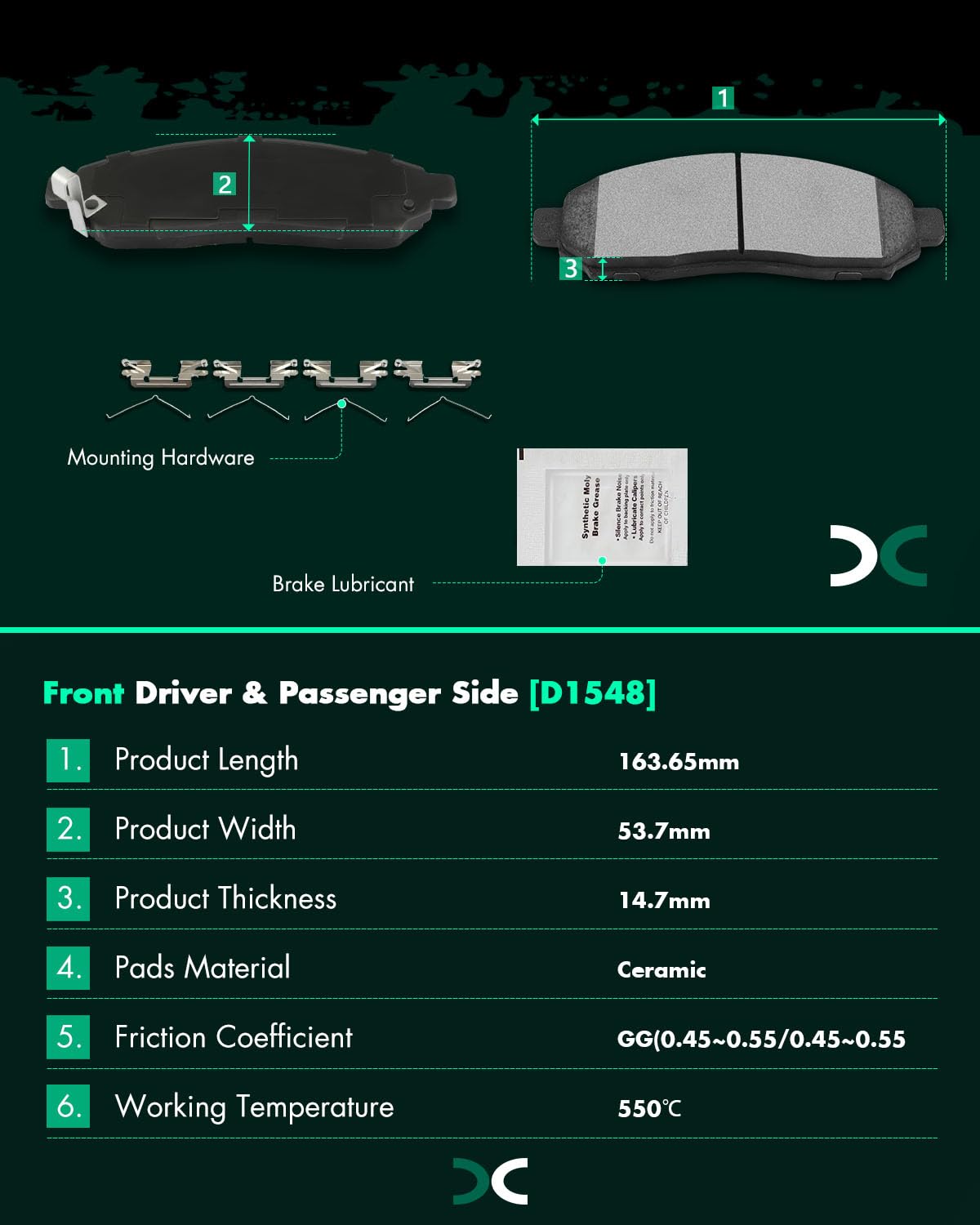Scitoo Front Disc Brake Pad Set 4Pcs W/Hardware Fit For Chevrolet For City Express 2015-2018,For Nissan For Leaf 2011-2015,For N