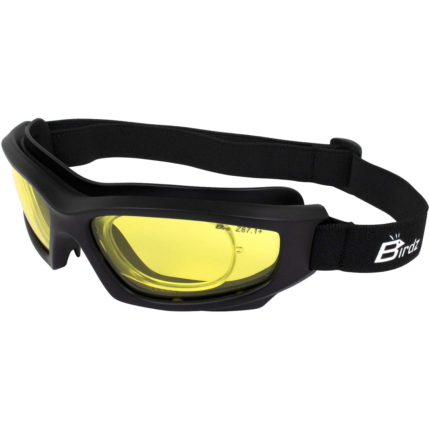 Birdz Flyer Sports Skydiving Construction Safety Goggles Black Frame With Yellow Anti-Fog Lens Rx Adapt (Yellow)